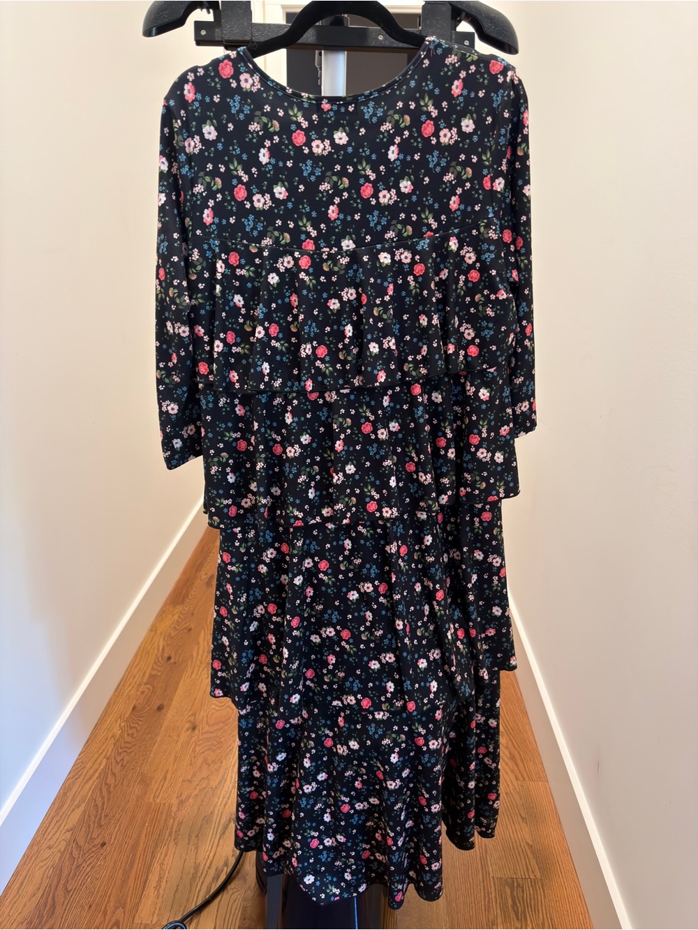 Nuggles floral Tiered Black Dress with Pink Flowers - Picture 2 of 7